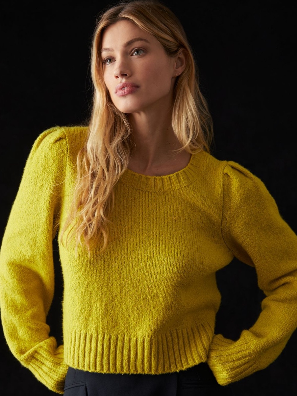 Maeve Crew Neck Puff Sleeve Sweater